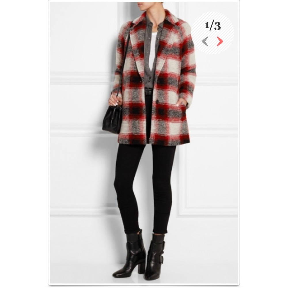 Madewell Red Plaid Wool Blend Peacoat Jacket XS‎ Mid Length Winter Coat Classic